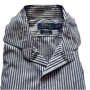 POLO RALPH LAUREN Slim Fit Easy Care Button Up Shirt Grey White Sz 15 1/2 32/33